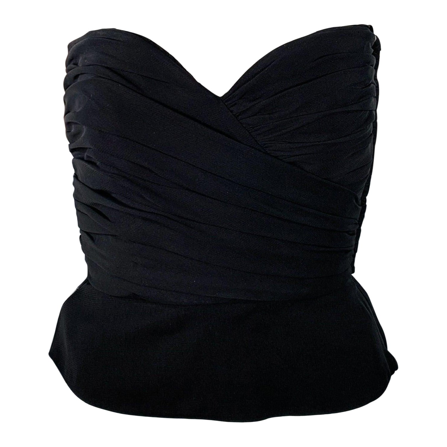 GIORGIO ARMANI Size 6 Black Ruched Bustier Dress Top For Sale