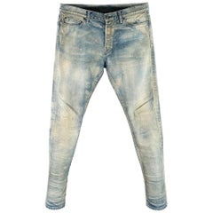 John Elliott Taglia 34 Blu Grigio Distressed Cotton Button Fly Jeans