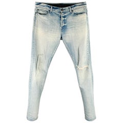 JOHN ELLIOTT Size 34 Blue Distressed Cotton Blend Button Fly Jeans