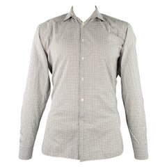 JOHN VARVATOS - Chemise à manches longues en coton à carreaux gris et blancs, taille L