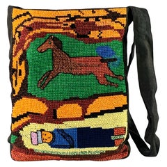 WALTER VAN BEIRENDONCK SS14 Budapest Bolsa Crossbody de Algodón Bordada Multicolor Negra