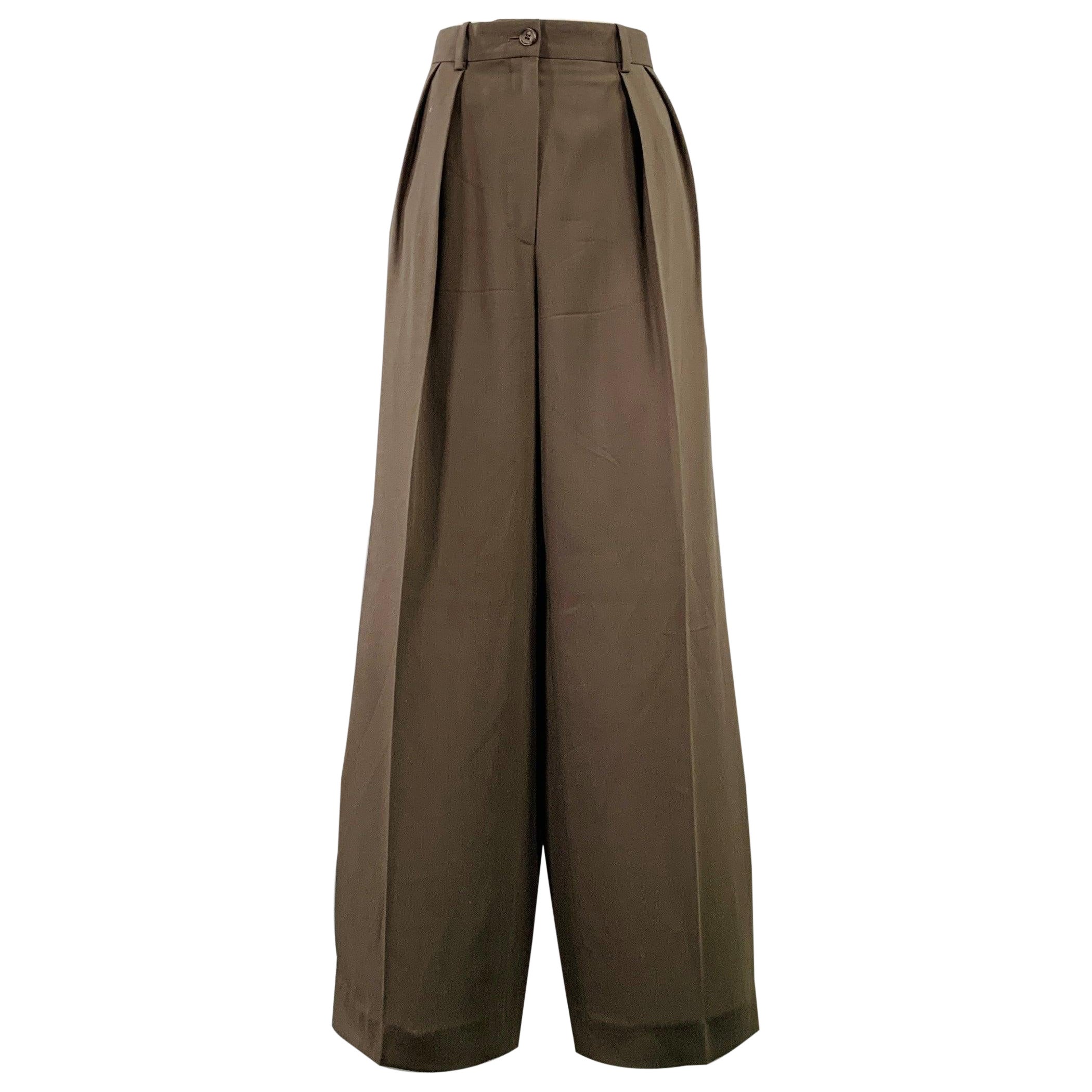 THE ROW Pantalones de vestir de pata ancha plisados verdes talla 0 en venta