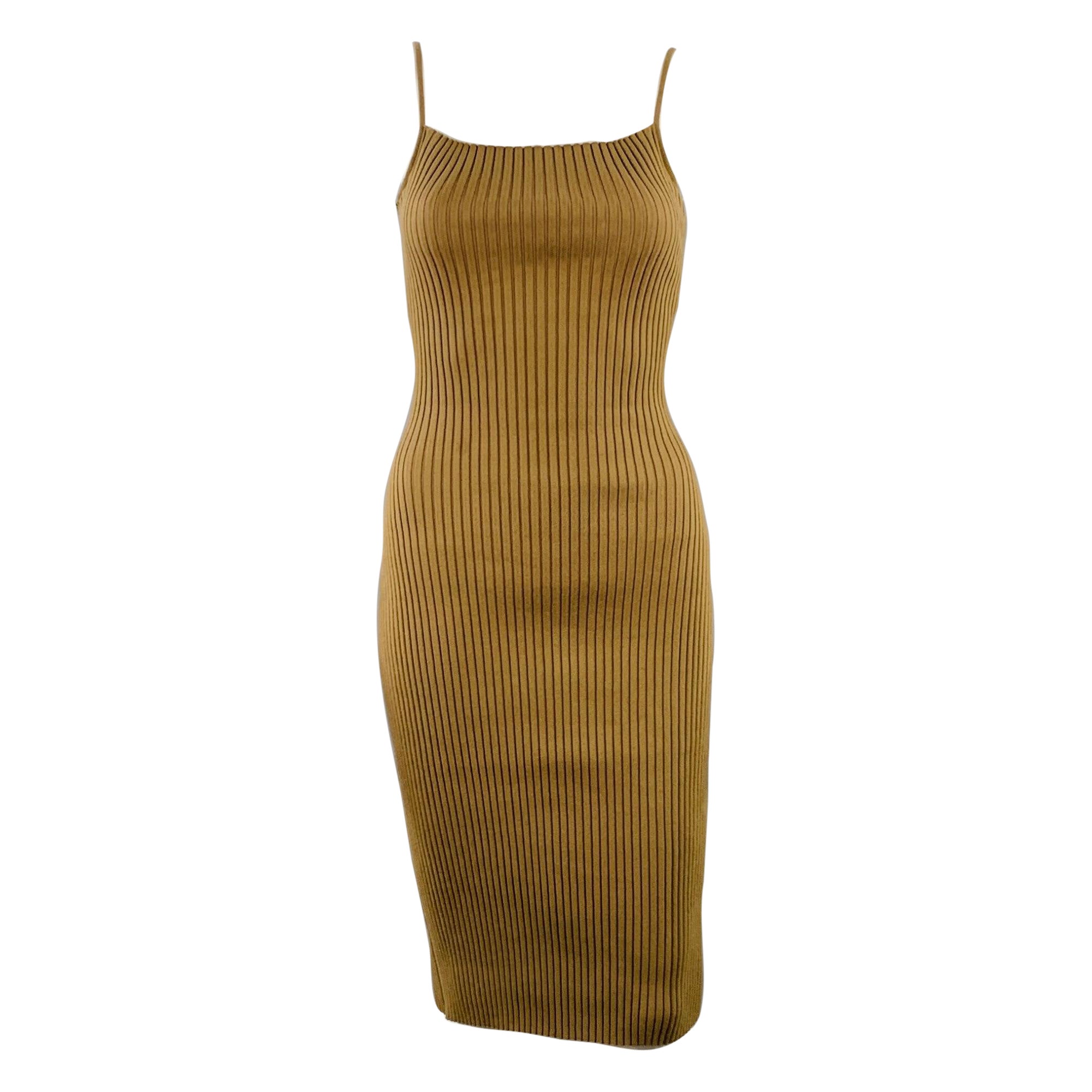PRADA Size S Brown Cotton Rib Knit Spaghetti Straps Knee Length Dress For Sale