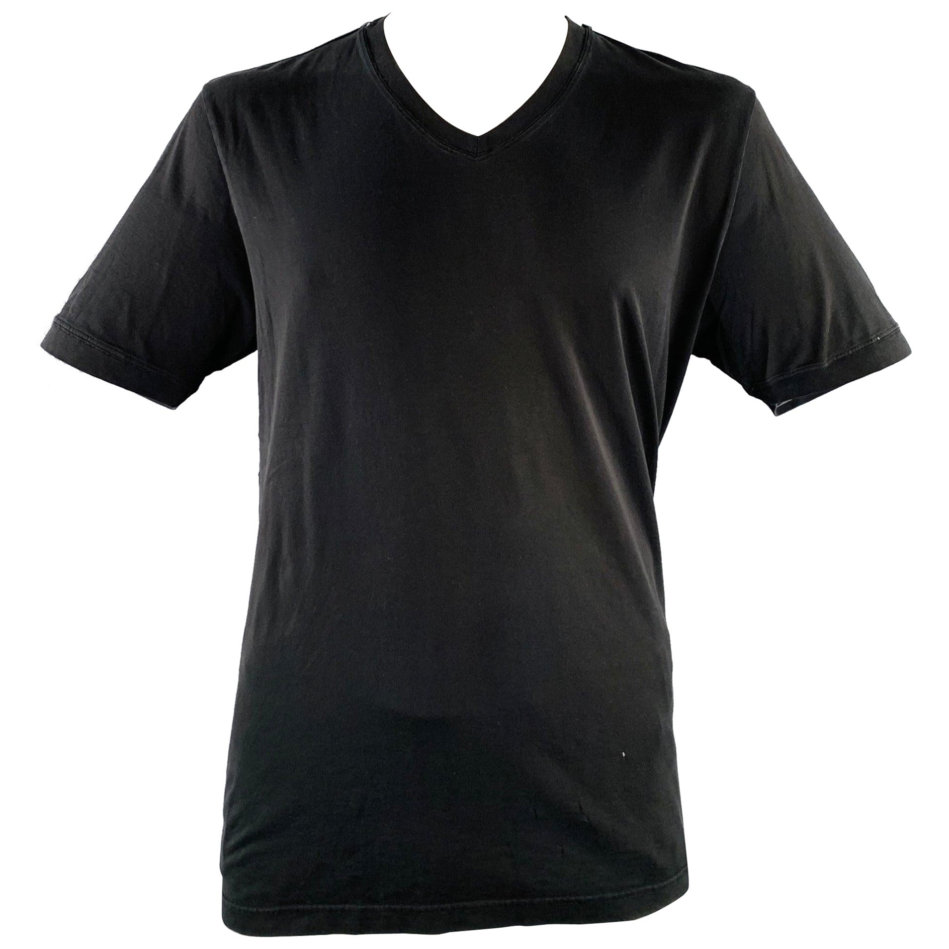 DOLCE & GABBANA Size 44 Black Cotton Jersey Distressed V-Neck T-shirt For Sale