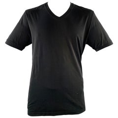 DOLCE & GABBANA Size 44 Black Cotton Jersey Distressed V-Neck T-shirt