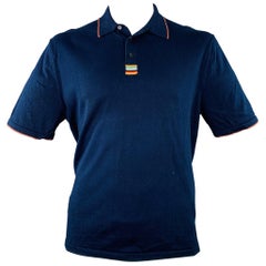 PAUL SMITH Size XL Navy Orange Contrast Trim Cotton Short Sleeve Polo