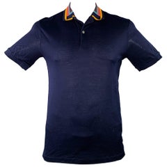 PAUL SMITH Size L Navy Multi Color Contrast Trim Cotton Short Sleeve Polo
