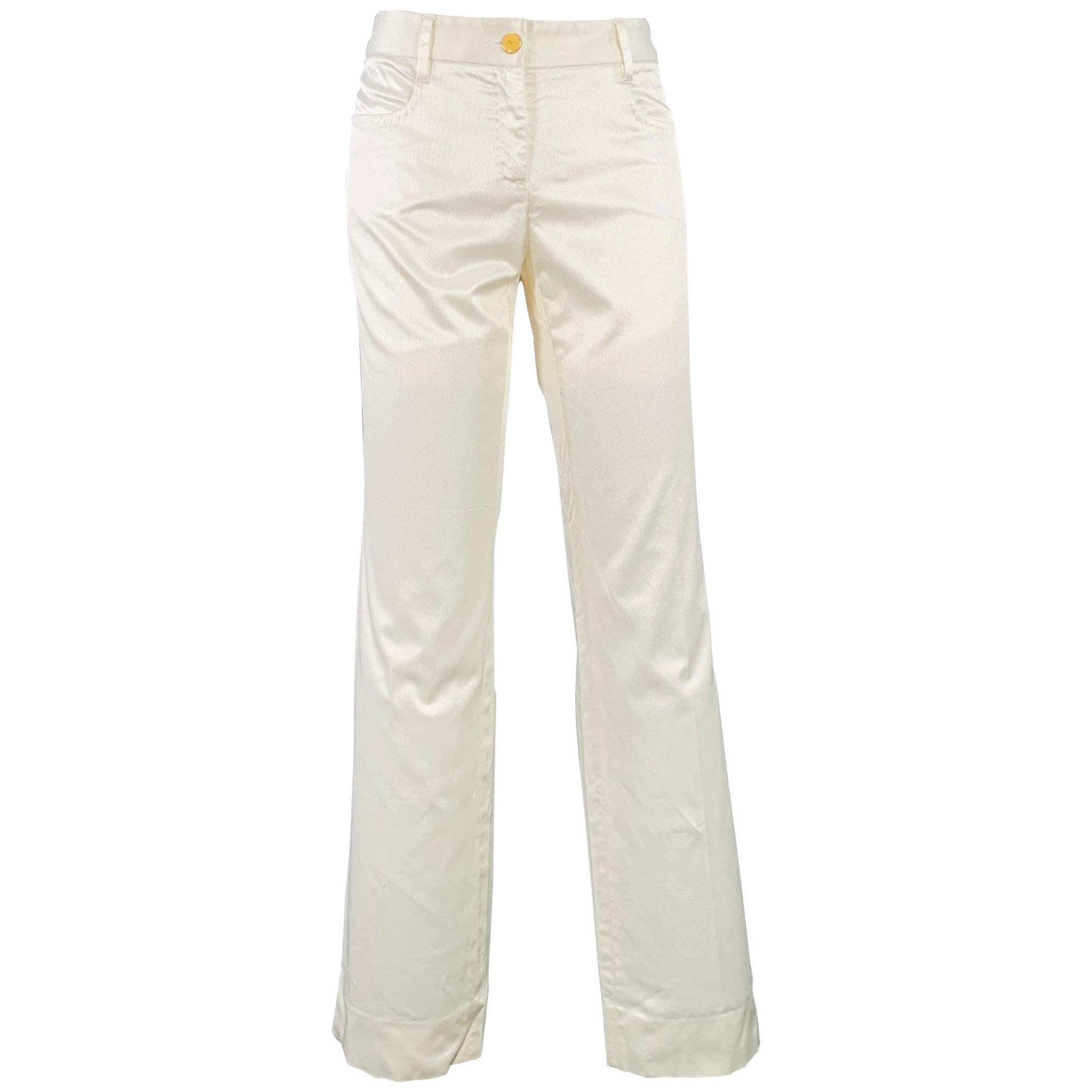 DOLCE & GABBANA Size 6 White Cotton Blend Twill Flat Front Straight Casual Pants For Sale