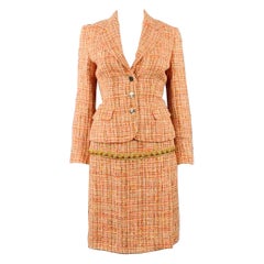 DOLCE & GABBANA Size 4 Orange Gold Cotton Blend Embellishment Skirt Suit Set