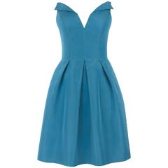 OSCAR DE LA RENTA Resort 2008 Teal 100% Silk Sleeveless Pleated Cocktail Dress