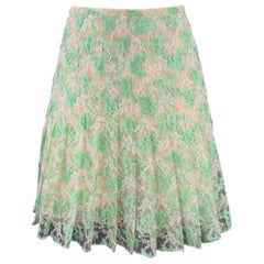 CHRISTOPHER KANE Size 6 Green Cream Silk Pleated Above Knee Skirt