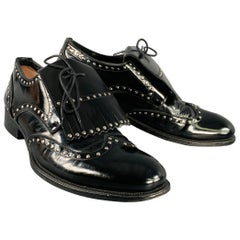 DSQUARED2 Size 11.5 Black Silver Studded Patent Leather Moccasin Lace-Up Shoes