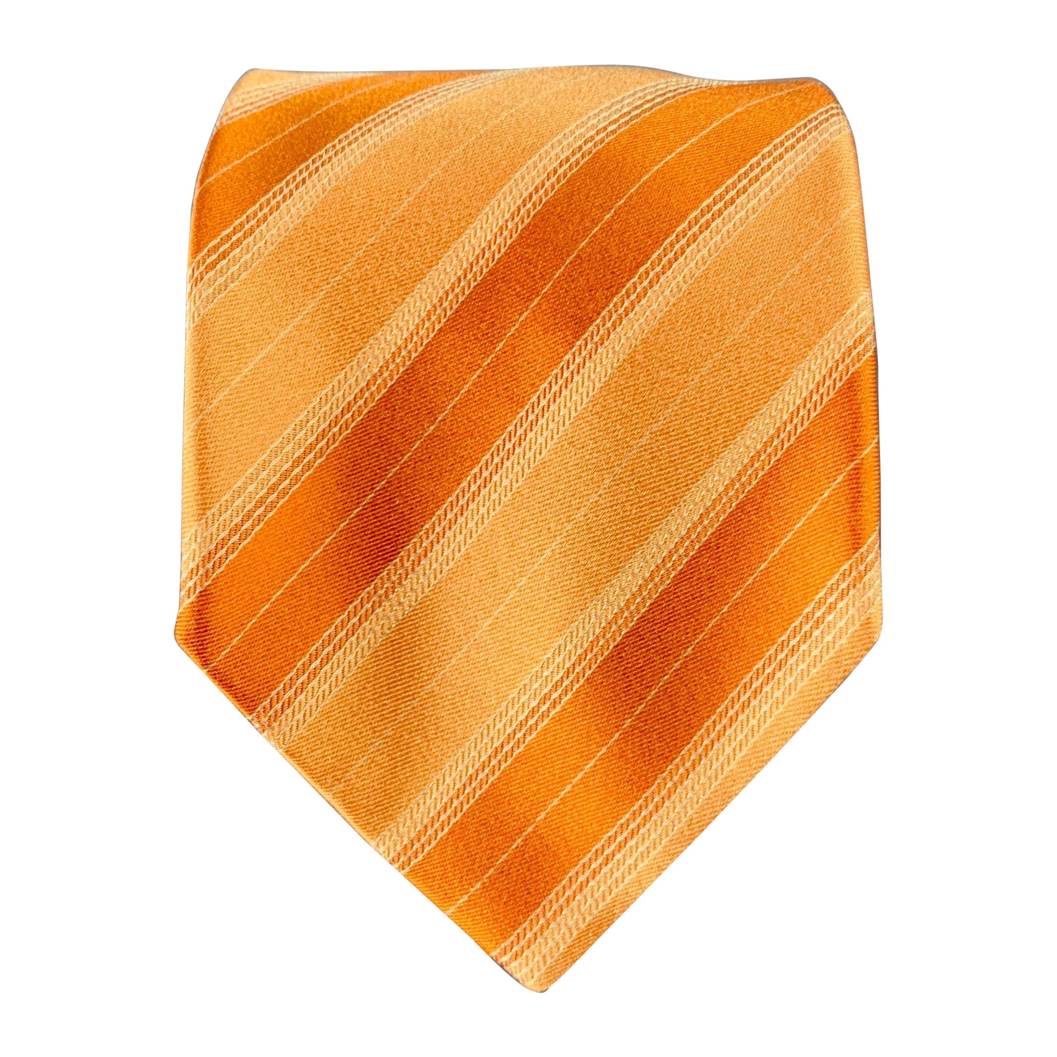 ETRO Orange White Diagonal Stripe Silk Tie