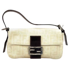 Fendi Baguette Vintage Beige Canvas Zucca Print Shoulder Bag