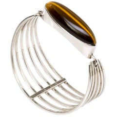 Scandinavian Modern Silver and tigers eye bracelet Noblelle Denmark 1970