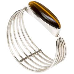 Scandinavian Modern Silver and tigers eye bracelet Noblelle Denmark 1970 4