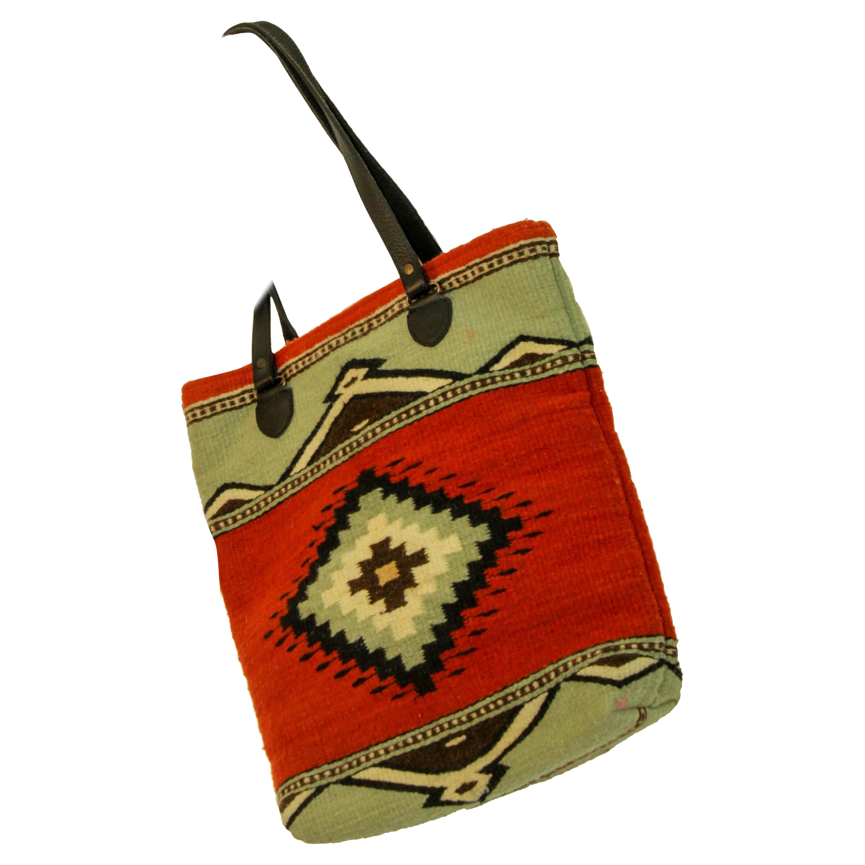 South Western Wool Tote MZ Adobe and Azul Shoulder Bag For Sale