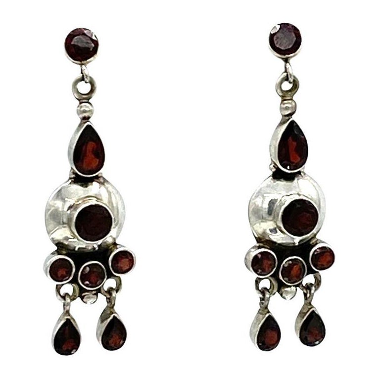 Garnet Gemstone and Sterling Silver Dangle Earrings