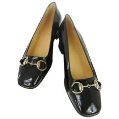 Gucci NEW Vintage Black Patent Horsebit Marmont Style Loafers Pumps in Box