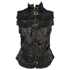 Versace Jeans Couture anni '90 in pelle con frange e borchie, gilet da motociclista
