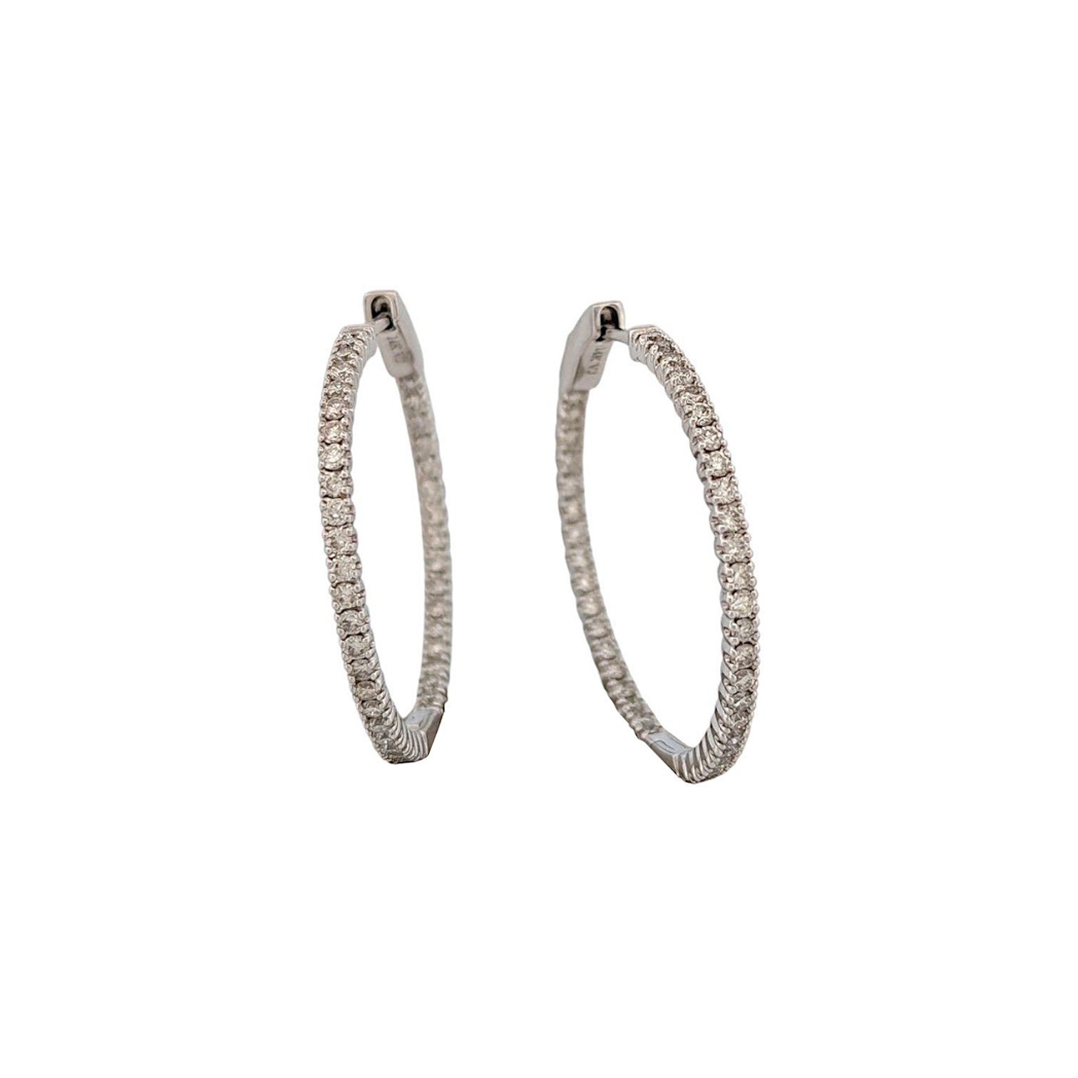 Agnes  14K White Gold Diamond Hoop Earrings  Diamond In and Out Hoops