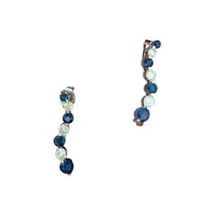 Willow  14K White Gold Sapphire & Diamond Post Earrings  Classic 3/4" Studs