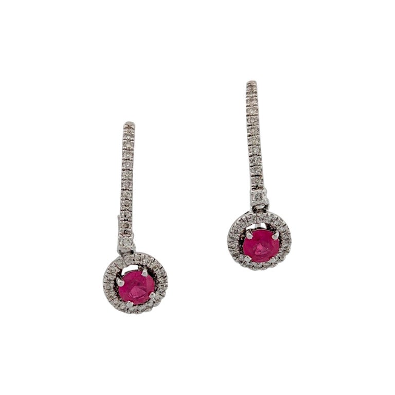 Clarissa  10K White Gold Ruby & Diamond Leverback Earrings  3/4" Drop Earrings