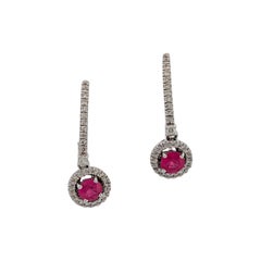 Clarissa  10K White Gold Ruby & Diamond Leverback Earrings  3/4" Drop Earrings