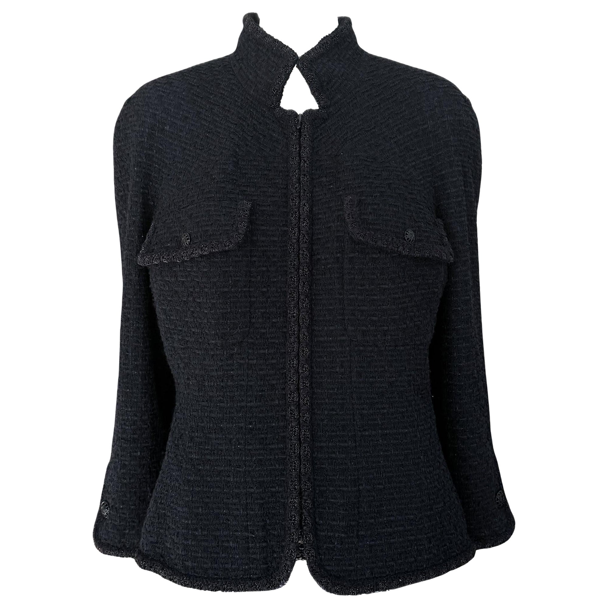 Chanel Icónica Chaqueta de Tweed Negra Estilo Kate Moss 44 FR en venta