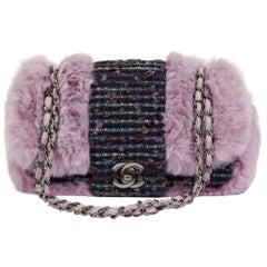 Chanel Glicine Lapin Fur & Tweed Single Flap Bag