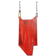 Steel, Enamel, Sterling Silver Pendant (Folded, Red)