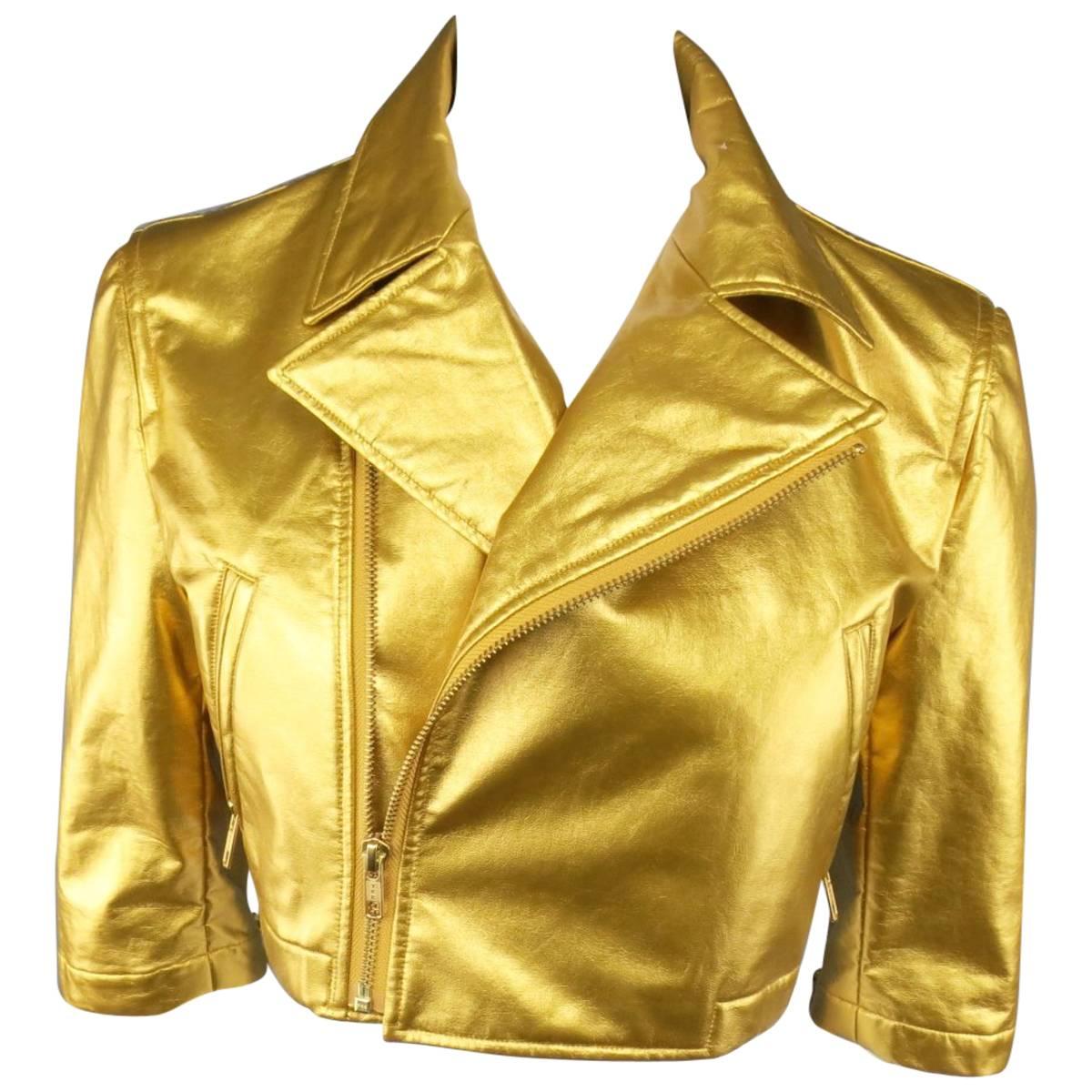 COMME des GARCONS Size M Metallic Gold Cropped Biker Jacket 2007