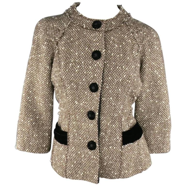 Marc Jacobs Light Brown and Cream Wool Tweed and Black Velvet Coat Jacket  For Sale at 1stDibs | cream velvet jacket