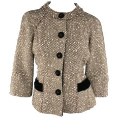 Marc Jacobs Light Brown and Cream Wool Tweed and Black Velvet Coat Jacket