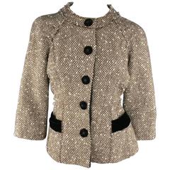 MARC JACOBS Size 4 Light Brown & Cream Wool Tweed & Black Velvet Jacket 11