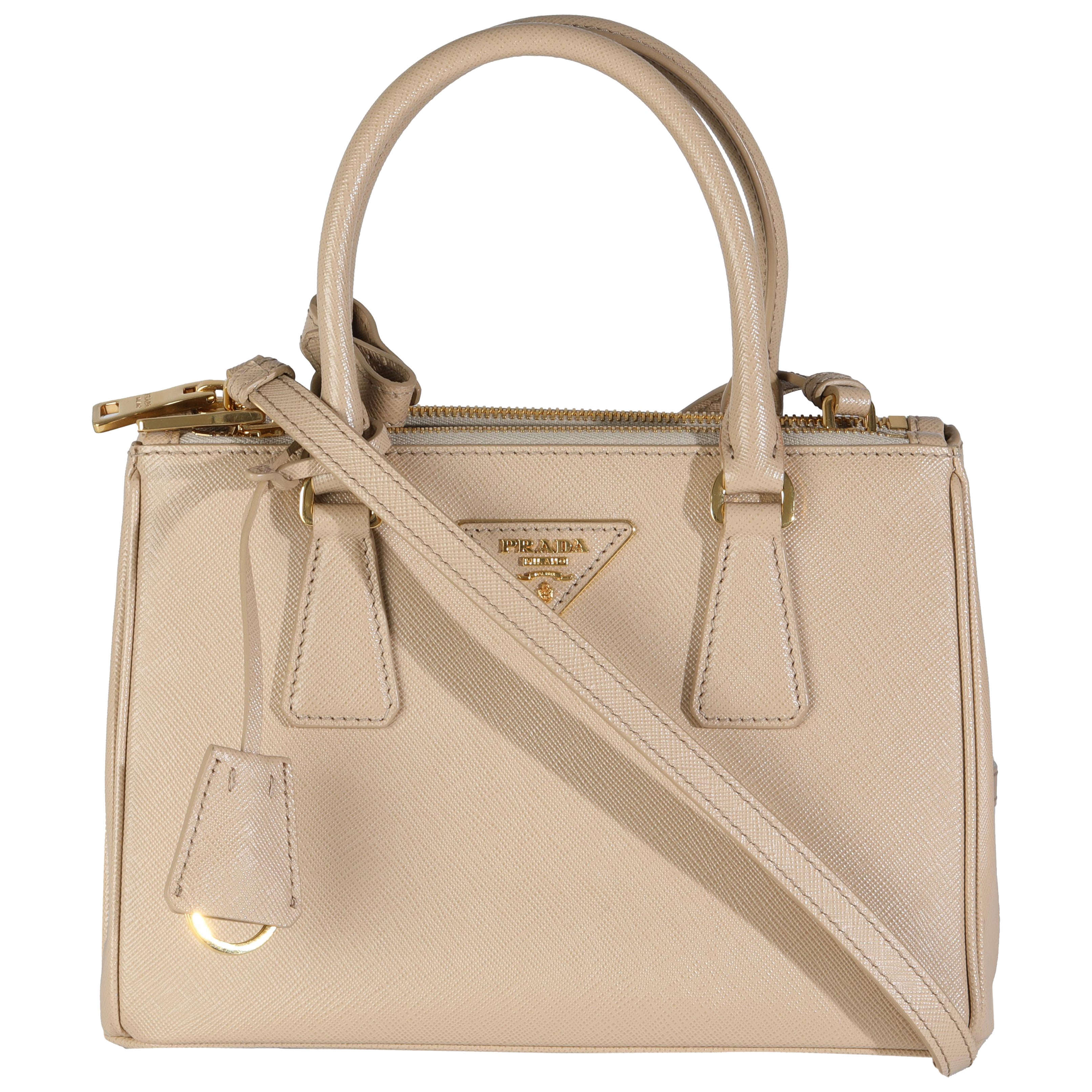 Prada Beige Saffiano Mini Galleria Double Zip Tote