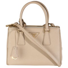 Prada Beige Saffiano Mini Galleria Double Zip Tote