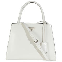 Prada White Spazzolato Trapeze Logo Plaque Tote