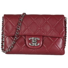 Chanel Burgundy Quilted Lambskin Mineral Nights Clutch On Chain