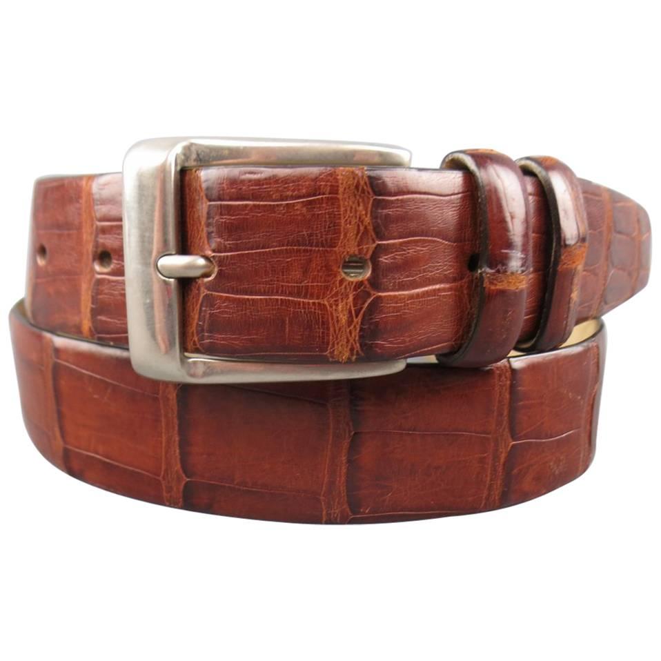 Vintage WILKES BASHFORD Size 32 Brown Crocodile Leather Dress Belt