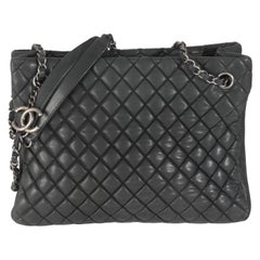 Chanel Dark Grey Iridescent Calfskin Small New Bubble Quilt Tote