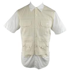 COMME des GARCONS GANRYU M White & Beige Short Sleeve Cargo Pocket Shirt