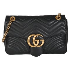 Gucci Black Matelasse Calfskin Large GG Marmont Shoulder Bag