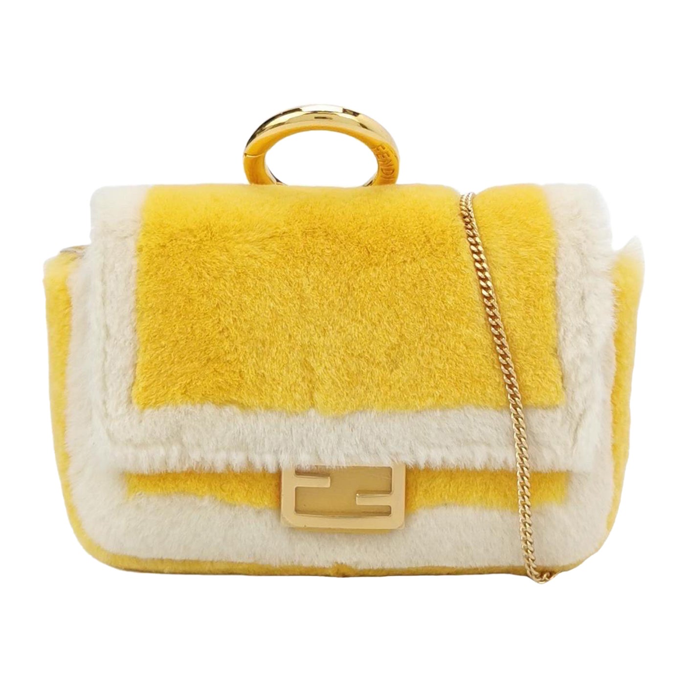 Fendi Nano Baguette Charm Yellow Synthetic Fur with Chain