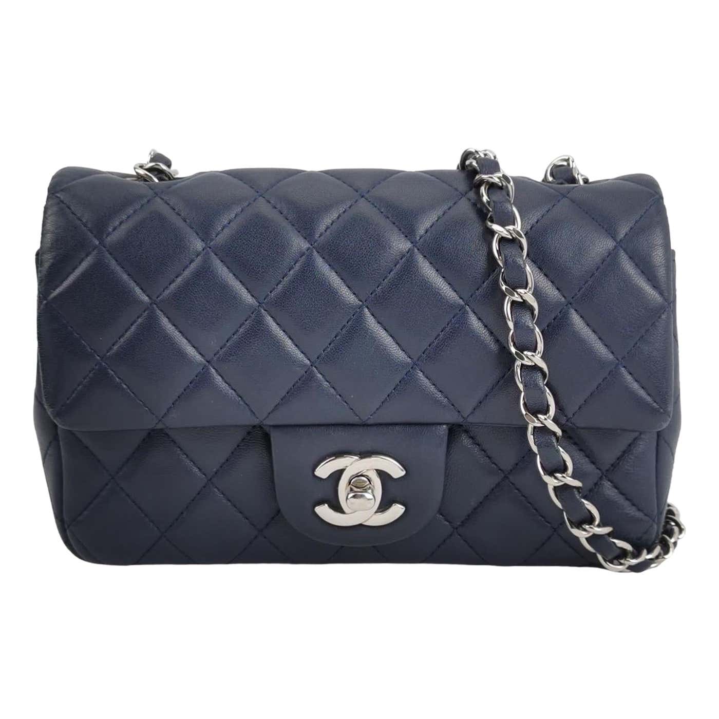 Chanel Classic Flap Rectangular Mini Navy Lambskin Silver Hardware For ...