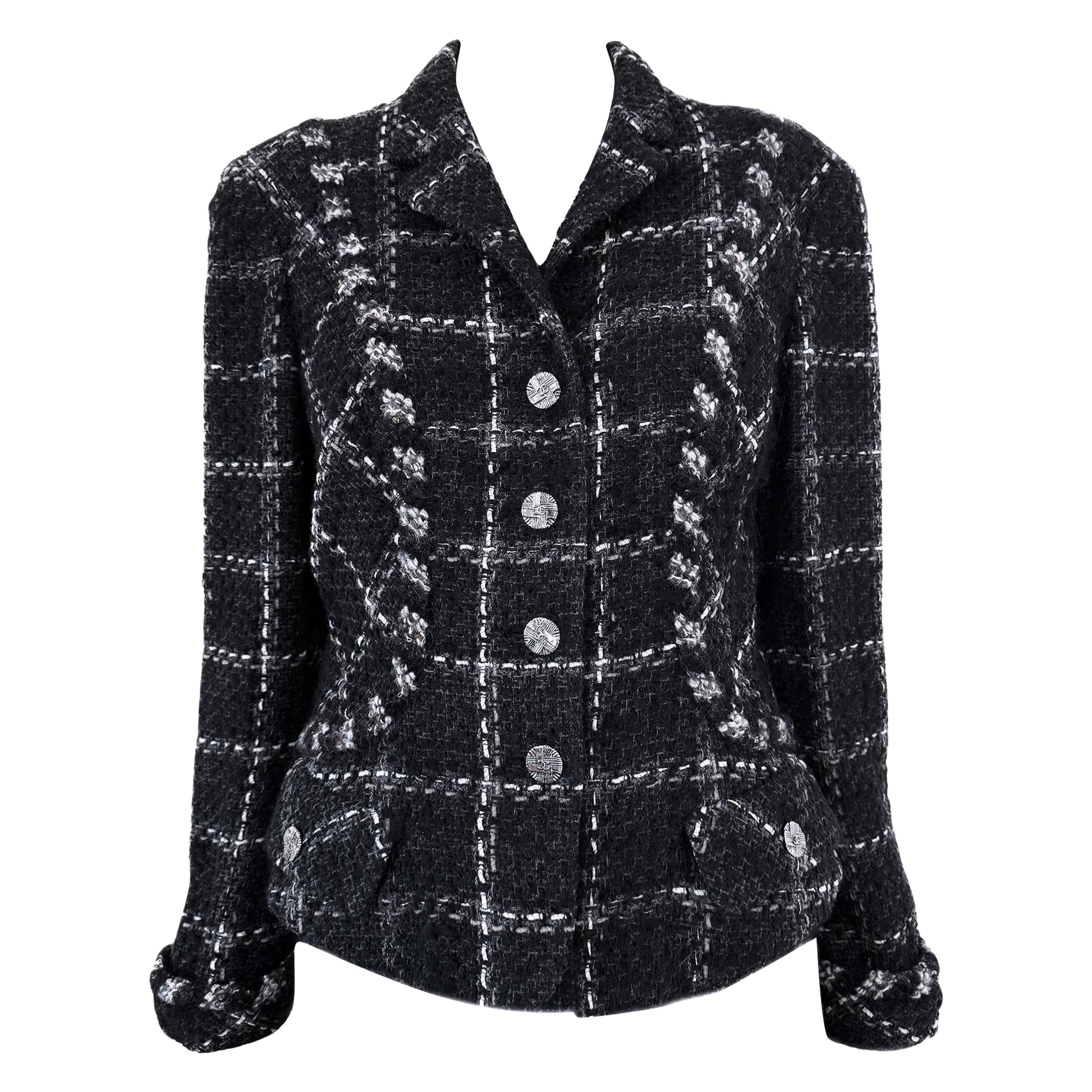 Chanel CC Buttons Timeless Black Tweed Jacket 40 FR