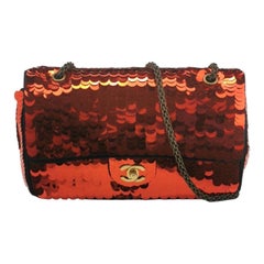Chanel Paillette Flap Bag Medium Red Glitter Paillettes Gold Chanel Strap