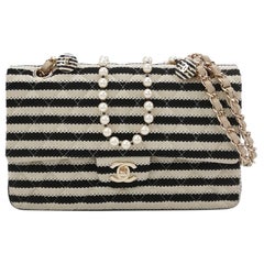 Chanel Black/White Striped Medium Jersey Coco Sailor Pearl Classic Flap Bag