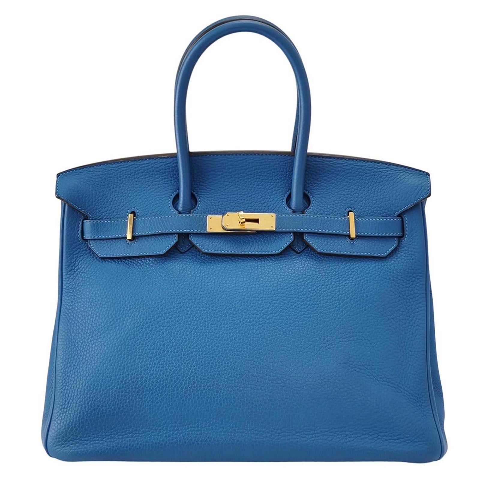 Hermes Birkin 35 7Q Mykonos Blue Togo Calfskin Leather Gold Hardware 2011 For Sale