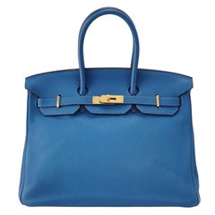 Hermes Birkin 35 7Q Mykonos Blue Togo Calfskin Leather Gold Hardware 2011